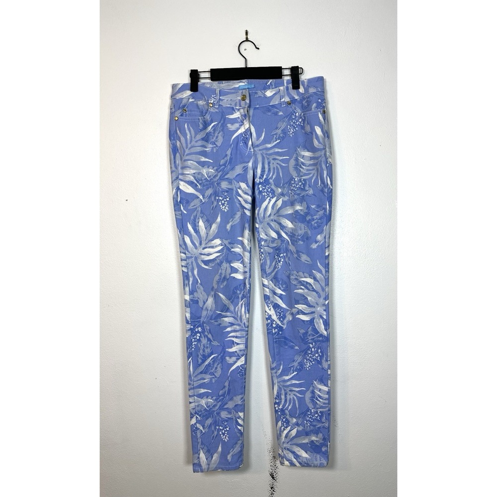 J. McLaughlin Lexi Blue & White Palm‎ Jeans 6 Summer Print Pants Stretch